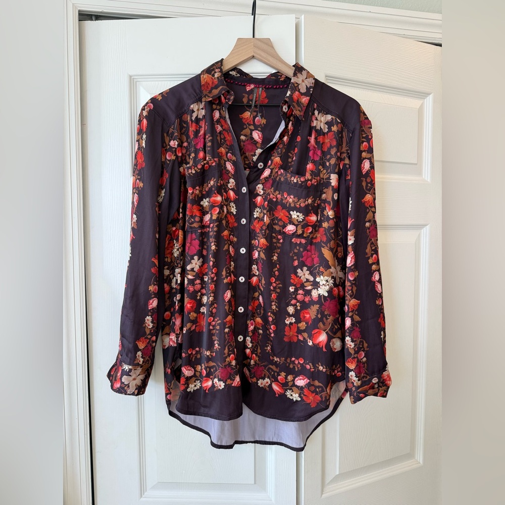 Anthropologie Black Floral Button-Down Shirt - Picture 5 of 7